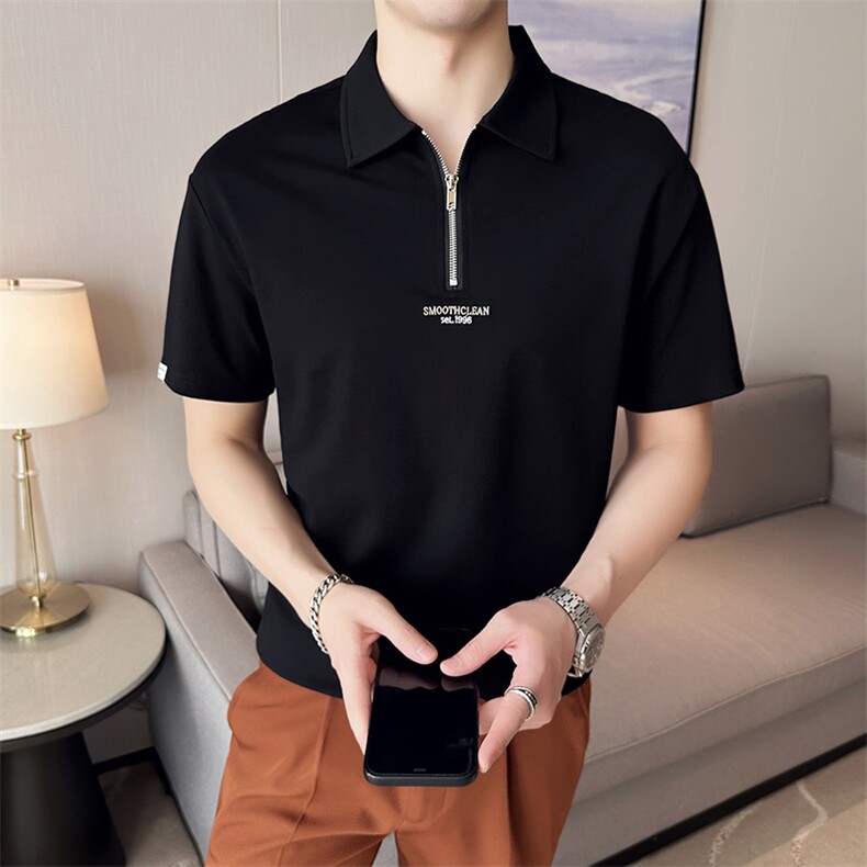 夏季新款POLO衫高品质翻领拉链短袖休闲修身T恤上衣,男装Polo衫,电商A409-1