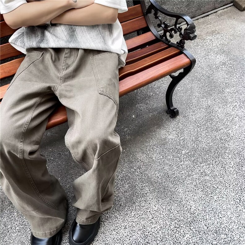 美拉德棕色工装裤复古直筒阔腿cleanfit宽松多口袋牛仔~K3209-p55,男装工装外套,星座601-2