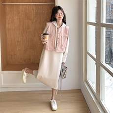 现货-2025年春季新款粉色皮马甲两件套203P175K248，女装套装/套裙，浪娴服饰