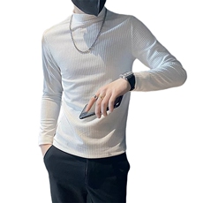 黑色V11加绒-P48-控68秋季小伙加绒加厚打底衫半高领长袖T恤，男装T恤，电商A108