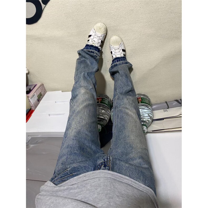 【有货】美式vibe微喇毛边牛仔裤男直筒裤脚破洞裤子D99HH-特P52,男装牛仔裤,星座1007（原301D）