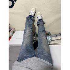 【有货】美式vibe微喇毛边牛仔裤男直筒裤脚破洞裤子D99HH-特P52，男装牛仔裤，星座1007（原301D）