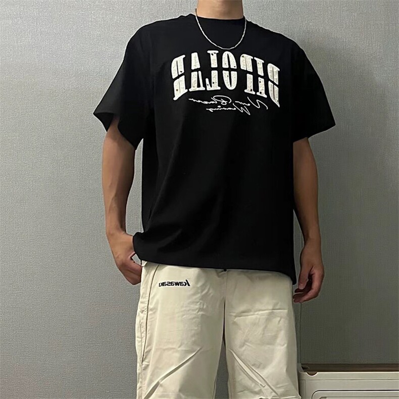 万针全刺绣工艺抖音得物高品质260克重磅纯棉双纱美式高街短袖T恤,男装T恤,电商A486