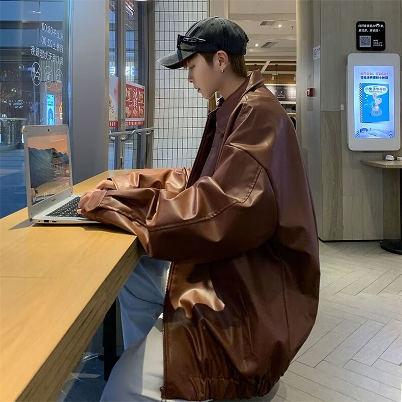 盐系炸街皮衣短外套男2024春秋设计感小众甜酷高级夹克棒球服开,男装夹克,星座716-4