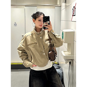 美式复古解构毛边水洗牛仔外套男春秋季短款机车风立领帅气夹克潮图片