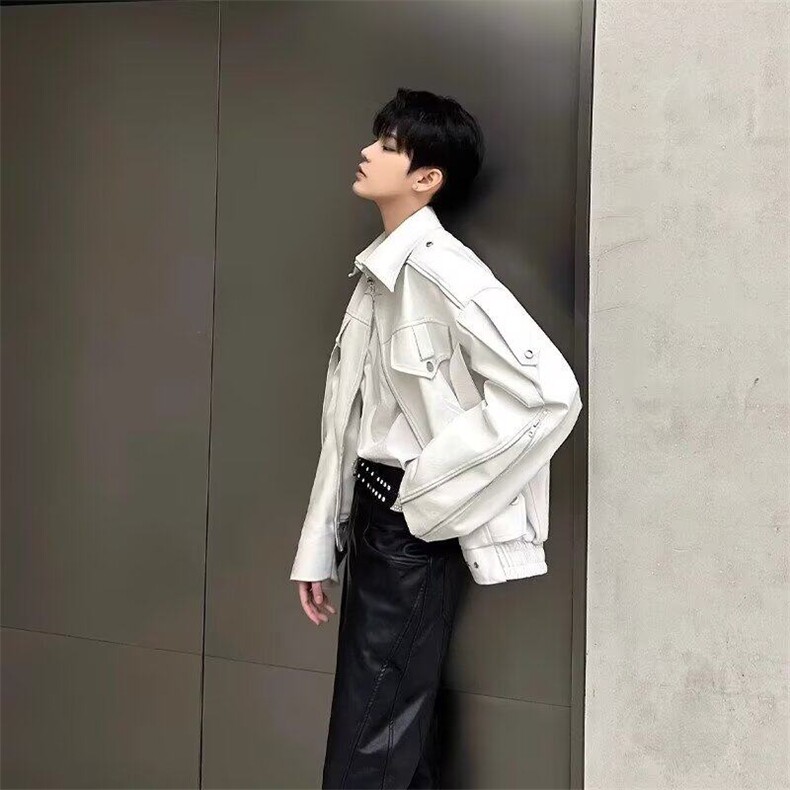 翻领欧美复古高街皮衣外套男春秋款潮牌小众高级感短款机车服夹克图片