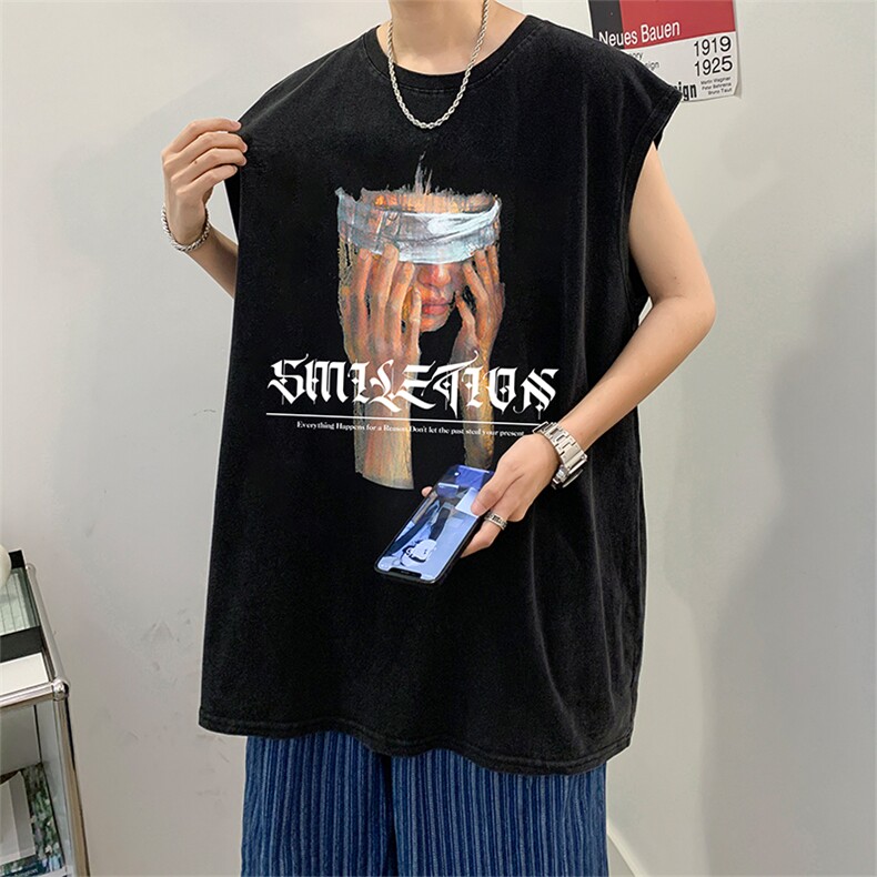 数据超好抖音品240克重磅欧美式潮牌水洗背心无袖t恤BX273-P35,男装T恤,电商A486