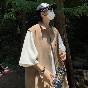 夏季日系男工装短袖衬衫痞帅高级感休闲假两件衬衣五分袖C085-P40图片