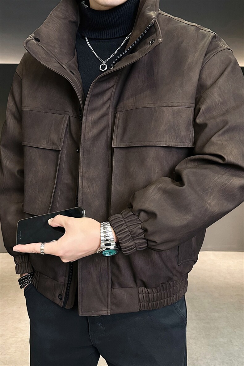 新标90白鸭绒2025年时尚潮流保暖皮羽绒服男YR6065-P260,男装羽绒服,电商D240-242