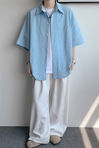 8XL-M泡泡纱盐缩肌理短袖衬衫男夏季冰丝外套防晒衬衣DC28011P36图片