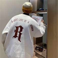 秋冬情侣款新款针织衫圆领毛衣男装港风宽松外套X5586-P75限98，男装针织衫/毛衣，电商A061-1