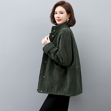 灯芯绒夹棉外套女2022新款冬季中年妈妈立领短款棉衣棉服，女装棉衣/棉服，忆绮罗
