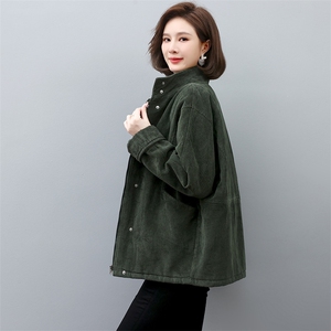 灯芯绒夹棉外套女2022新款冬季中年妈妈立领短款棉衣棉服图片