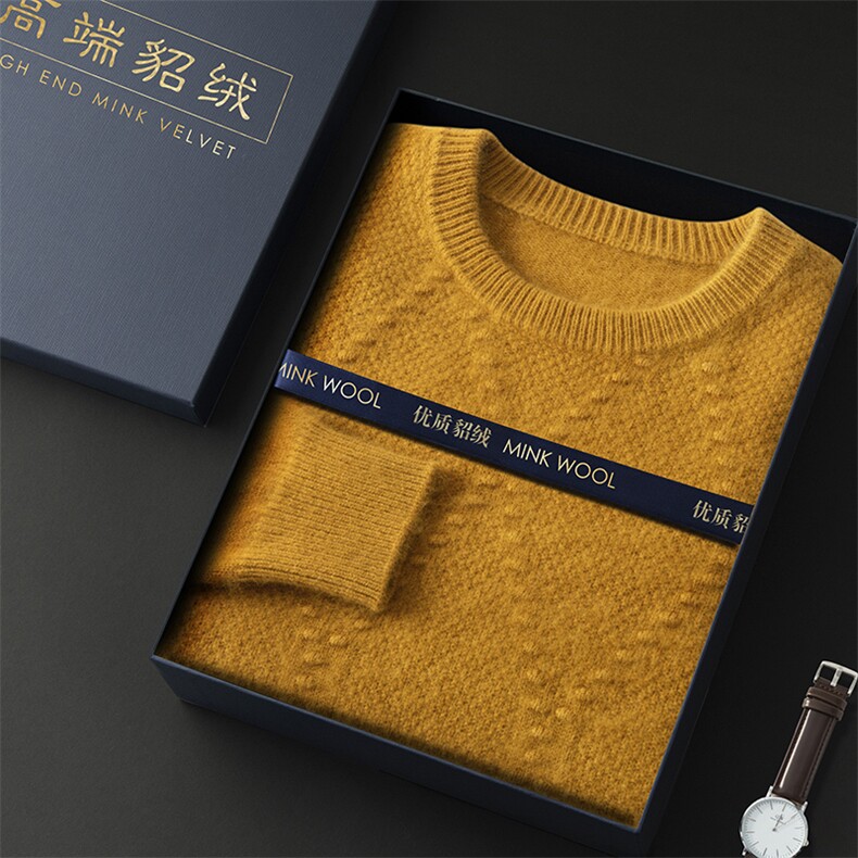 高端貂绒男士圆领毛衣秋冬新款舒适百搭时尚针织衫,男装针织衫/毛衣,冬贝尔貂绒