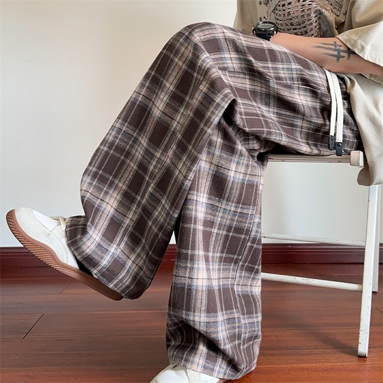 2026春季新款直筒格子阔腿裤男大码拖地休闲裤K5767特P25控48，男装休闲裤，电商A001