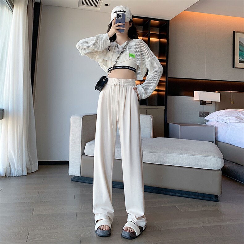 灰色运动裤女24秋季高腰直筒显瘦休闲卫裤ins网红阔腿裤,女装休闲裤,梦白服饰厂
