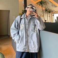 美式牛仔夹克男秋季潮复古外套情侣褂子高街hiphop上衣J0150-p68，男装夹克，星座1008-1