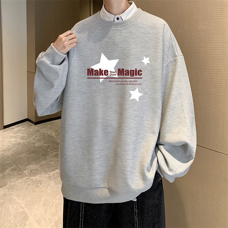 5XL华夫格卫衣男大码胖子圆领长袖t恤HW76379-P30加绒款-P40,男装卫衣,电商A040