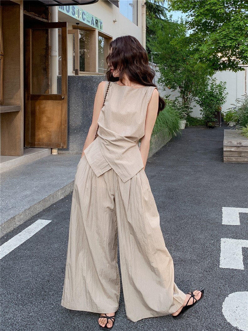 法式无袖背心阔腿裤套装女夏季松弛感两件套B129-1553P165K245,女装套装/套裙,莘蕾