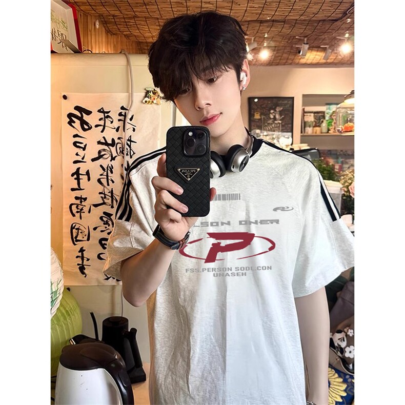 夏季美式高街重磅纯棉三条杠织带撞色男女短袖T恤ZD552-特P30,男装T恤,电商A486