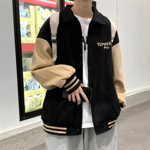 撞色拼接外套男春季韩版潮流美式翻领工装夹克情侣棒球服W039-p55图片