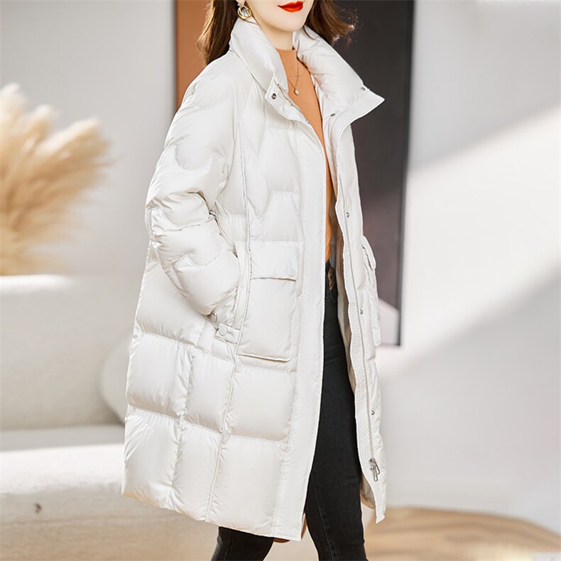 立领羽绒服女中长款2023年冬季新款经典时尚气质百搭连帽保暖外套,女装羽绒服,辉之琳