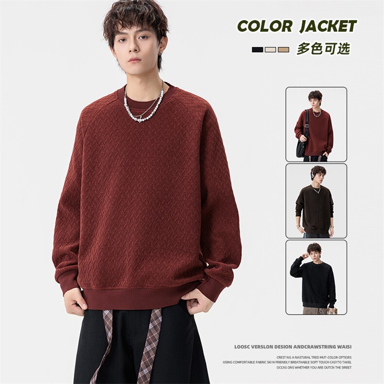 春季新款大码男士圆领套头提花卫衣6520-P42大码元，男装卫衣，星座209