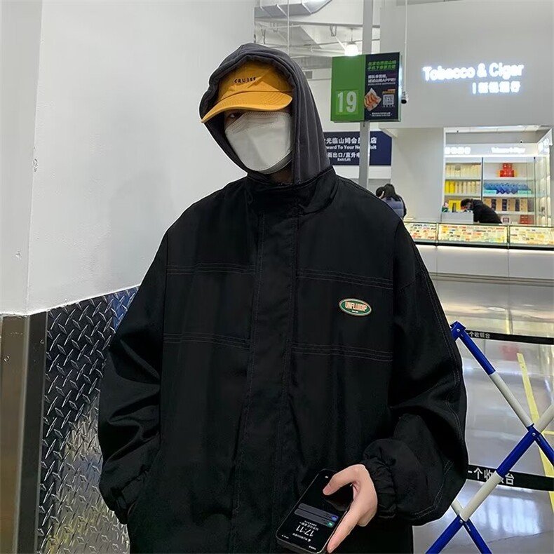 假两件夹克外套男士春秋季港风宽松潮牌工装连帽外套CW43P68,男装夹克,星座1116-2