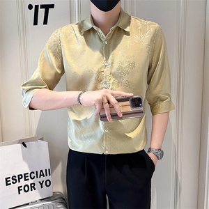 店主风社会小伙男痞帅七分袖衬衫男夏季衬衣301A-1/CS586/P55图片