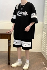 2024夏上新潮牙刷绣半袖套装时尚百搭短裤T恤男女6633-P60控价88，男装T恤，电商A441-1