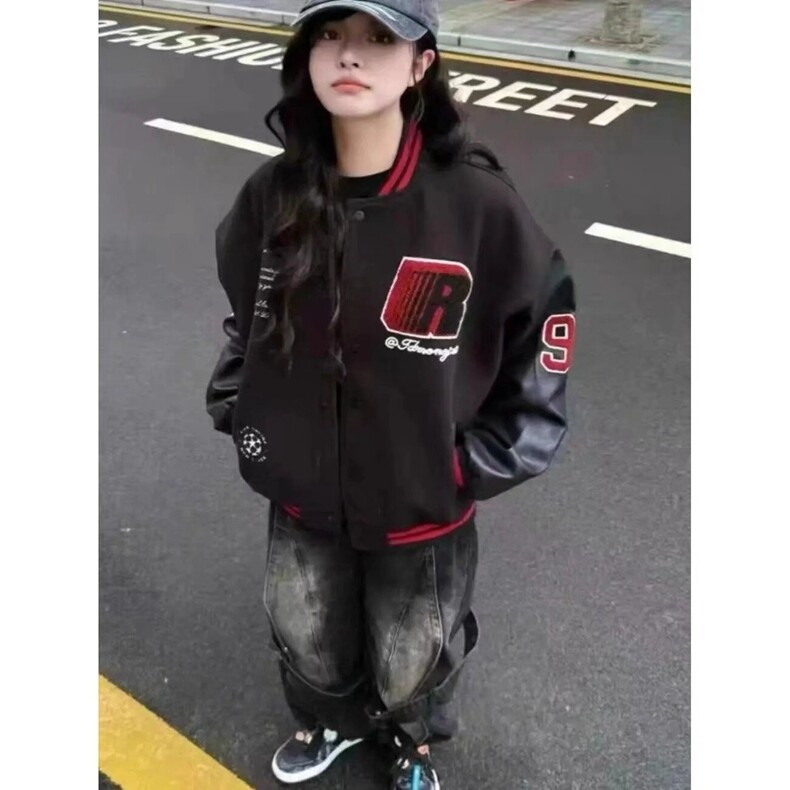 美式复古撞色拼接徽章棒球服外套男秋冬夹棉加厚宽松高街夹克情侣,女装卫衣/绒衫,星座218-8