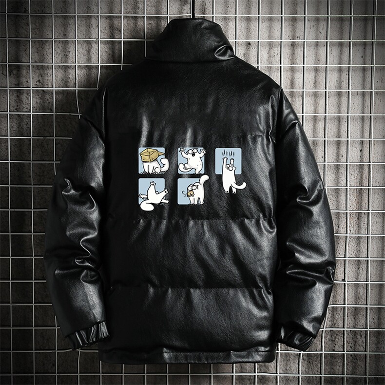 PM51097-P120 立领pu皮棉衣男大码面包服男棉服男棉袄男图片