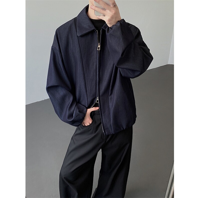 春秋松弛感慵懒风休闲翻领立体廓形牛仔夹克外套-J2599-P85，男装夹克，电商B289