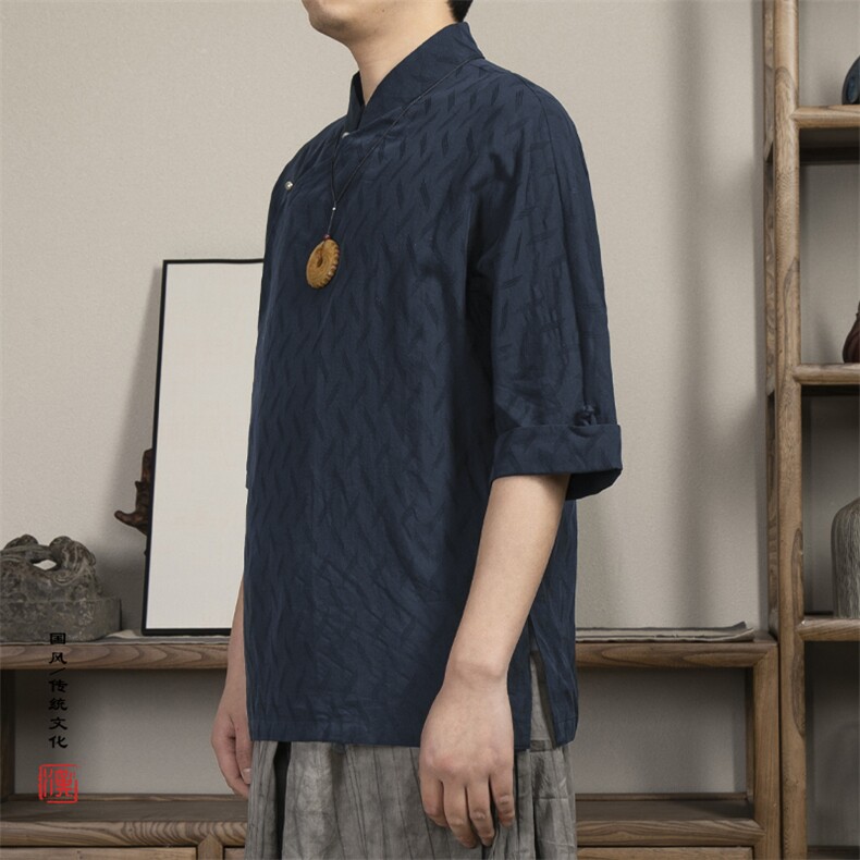 风男装立领斜襟新中式唐装薄款外套T02P70,男装民族服装,钱塘802
