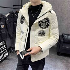 店主风冬季保暖羽绒服休闲男士绣标装饰连帽外套C301B-YR02，男装羽绒服，电商C301B