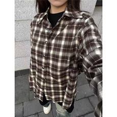 春秋新款衬衣男女翻领复古格子衬衫外套上衣CS218-P55，男装衬衫，星座208-5