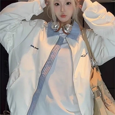 美式复古学院风刺绣假两件翻领棒球服春秋男女设计感情侣夹克外套，男装夹克，四季星座505