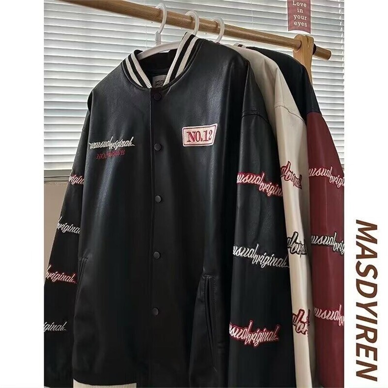 美式拼色撞色夹克外套小众设计感宽松痞帅机车皮衣棒球服JKK02P75,男装夹克,电商D256-2(原A064-2)