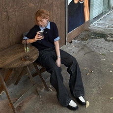 得物抖音高品质二开夏季美式潮牌高街假两件格子衬衣翻领短袖T恤，男装T恤，电商A486