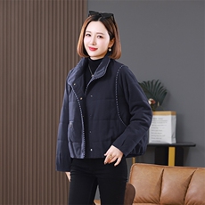 2025冬装新款短款明线装饰翻领棉衣外套，女装棉衣/棉服，雪樱依海