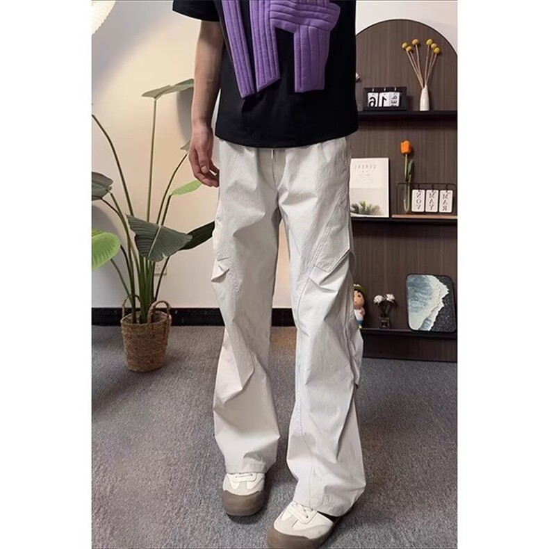 美式微喇裤子男款黑色斜切软壳冲锋裤防风防水户外运动休闲直筒裤图片
