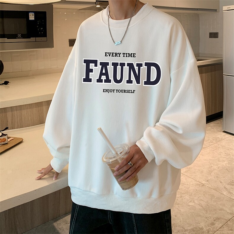 华夫格卫衣圆领卫衣男大码长袖t恤男外套HW76295-P30加绒款-P40,男装卫衣,电商A040