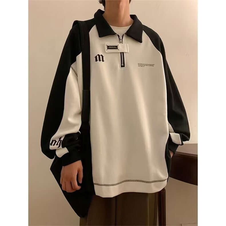 1506/QHYQ070/P39潮牌港风拼色长袖Polo衫男刺绣字母半拉链卫衣,男装Polo衫,星座1506