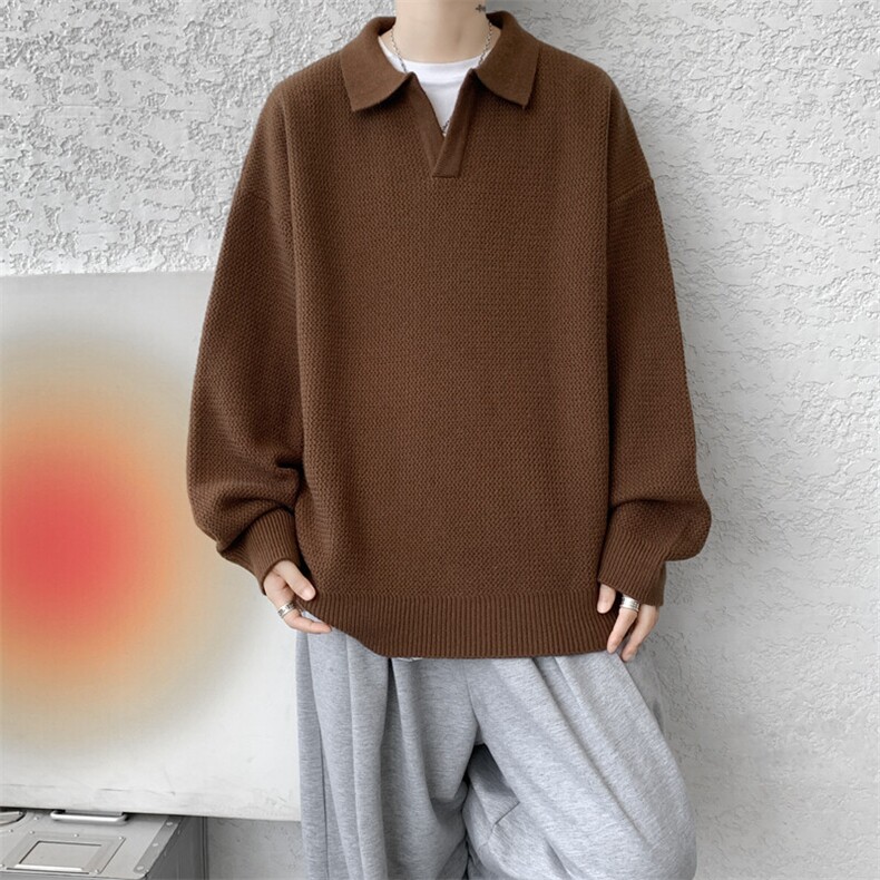 8XL-M翻领毛衣大码轻熟风复古纯色休闲上衣针织打底衫MY1510/P68,男装针织衫/毛衣,电商B238