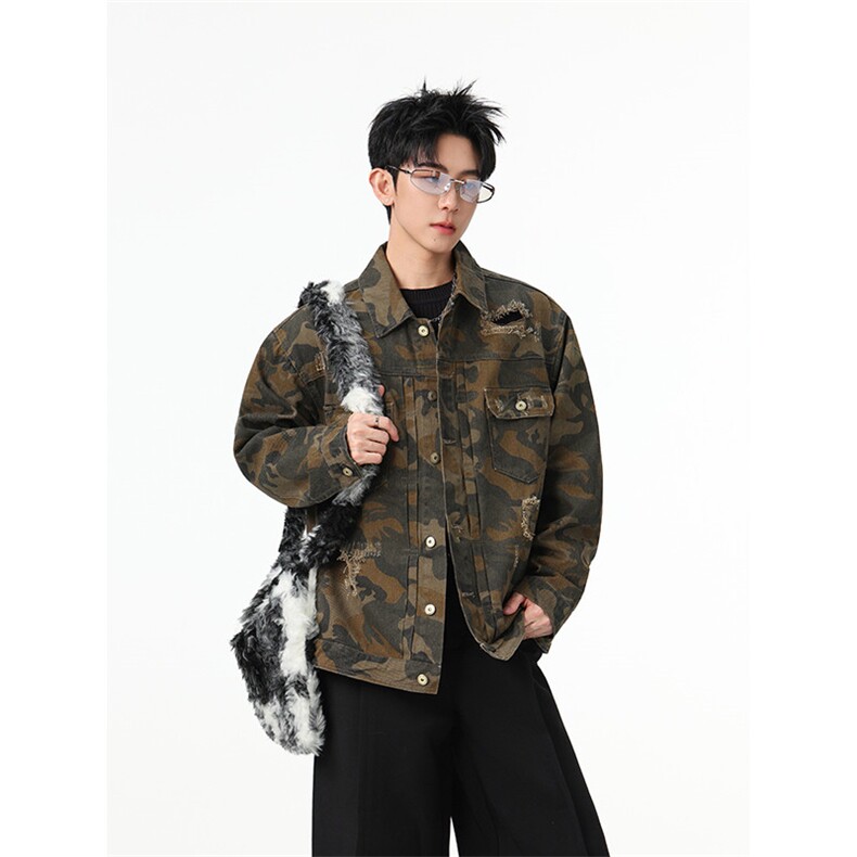 水洗牛仔外套男款春季美式痞帅上衣服宽松休闲工装夹克JK1318-P80图片
