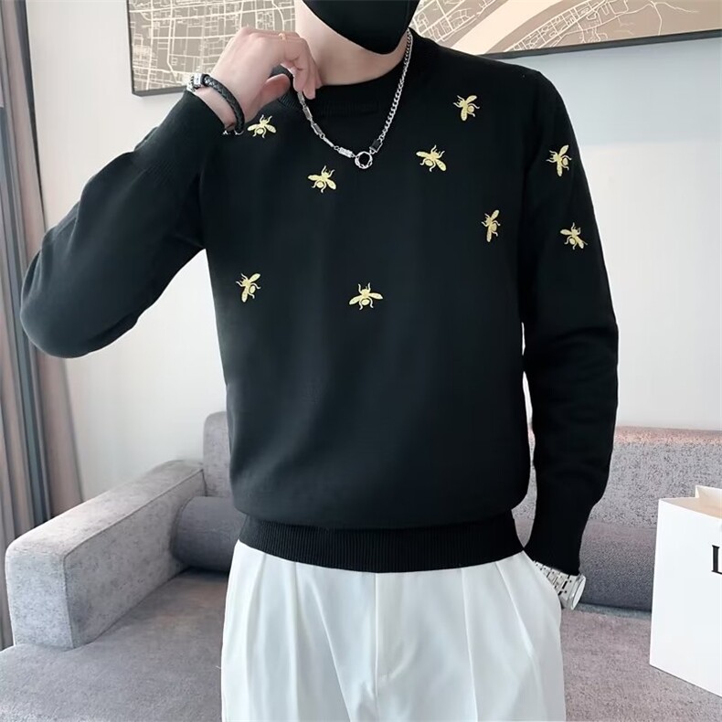 高端轻奢时尚修身毛衣男春秋小蜜蜂针织衫套头圆领长袖男M3288,男装针织衫/毛衣,星座1116A-2（原606A-1）