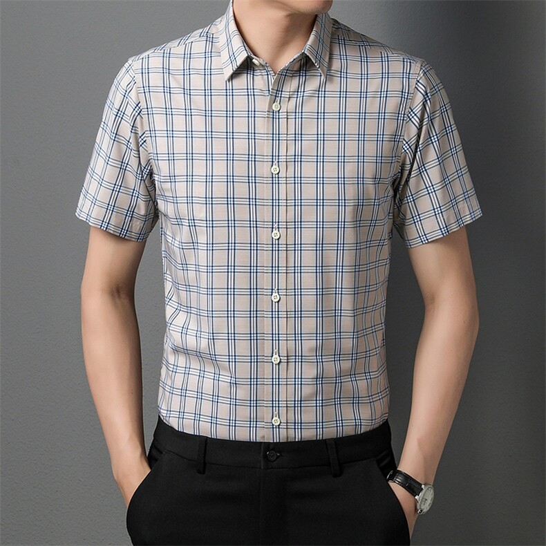 AD62216钱塘2020-3夏季新款男士格子商务休闲短袖衬衫P65,男装衬衫,钱塘207-3