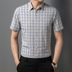 AD62216钱塘2020-3夏季新款男士格子商务休闲短袖衬衫P65，男装衬衫，钱塘207-3