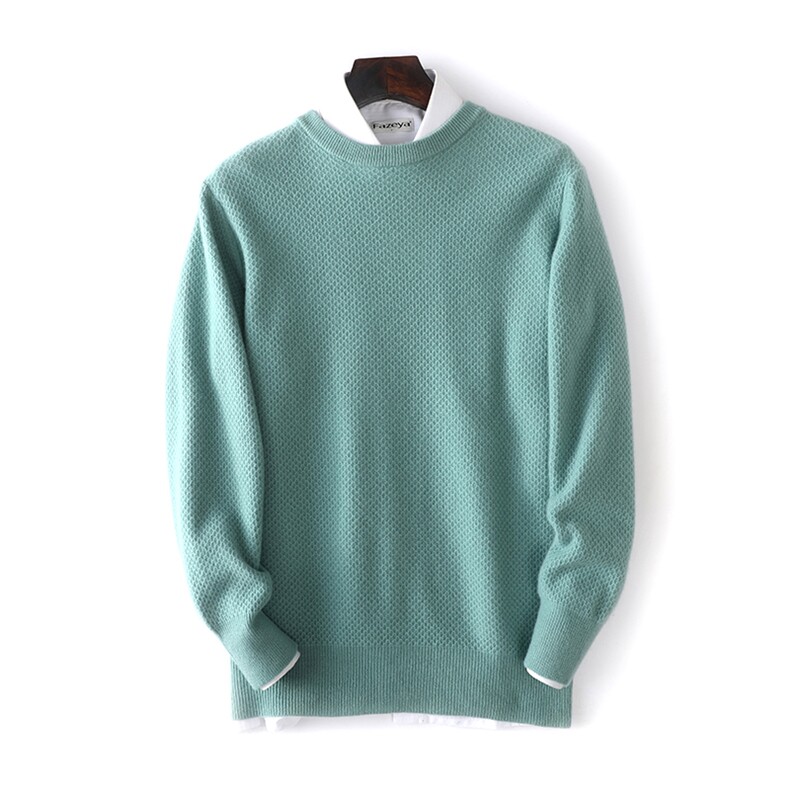 新款男士纯色圆领长袖羊毛衫韩版潮流休闲毛衣男装蜂窝针男装，男装羊毛衫，枫宸羊绒
