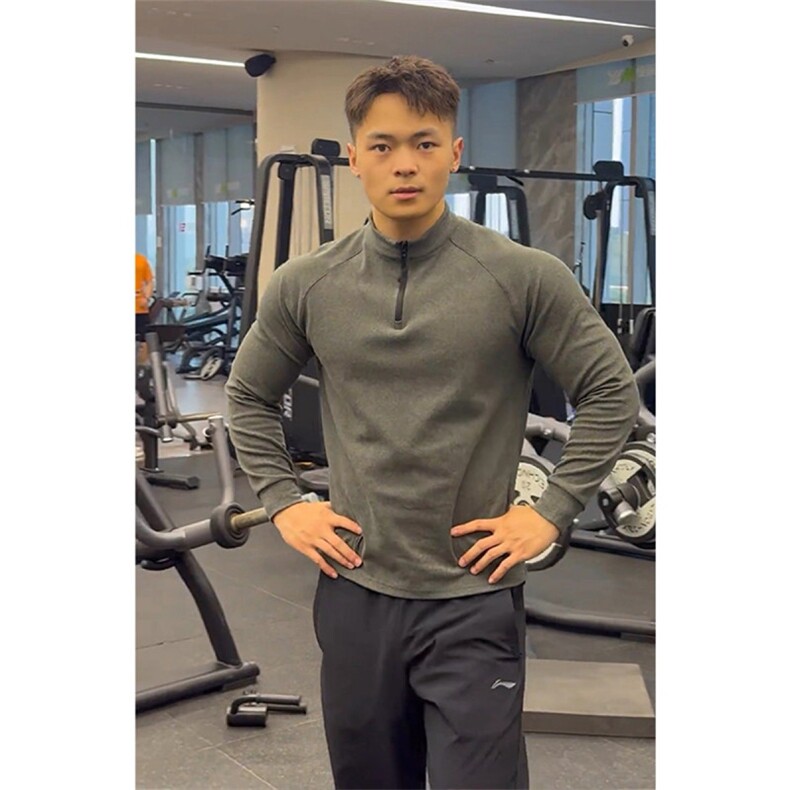 秋修身半高领运动衫显大肌肉锻炼健身弹力打底衫长袖T恤CT48P40特,男装T恤,电商D256